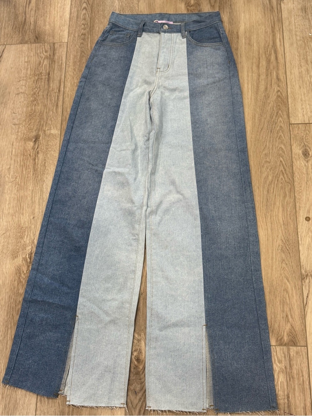 Two-Tone Wide Leg Women’s Jeans Light & Dark Blue boutique Patchwork Long Denim